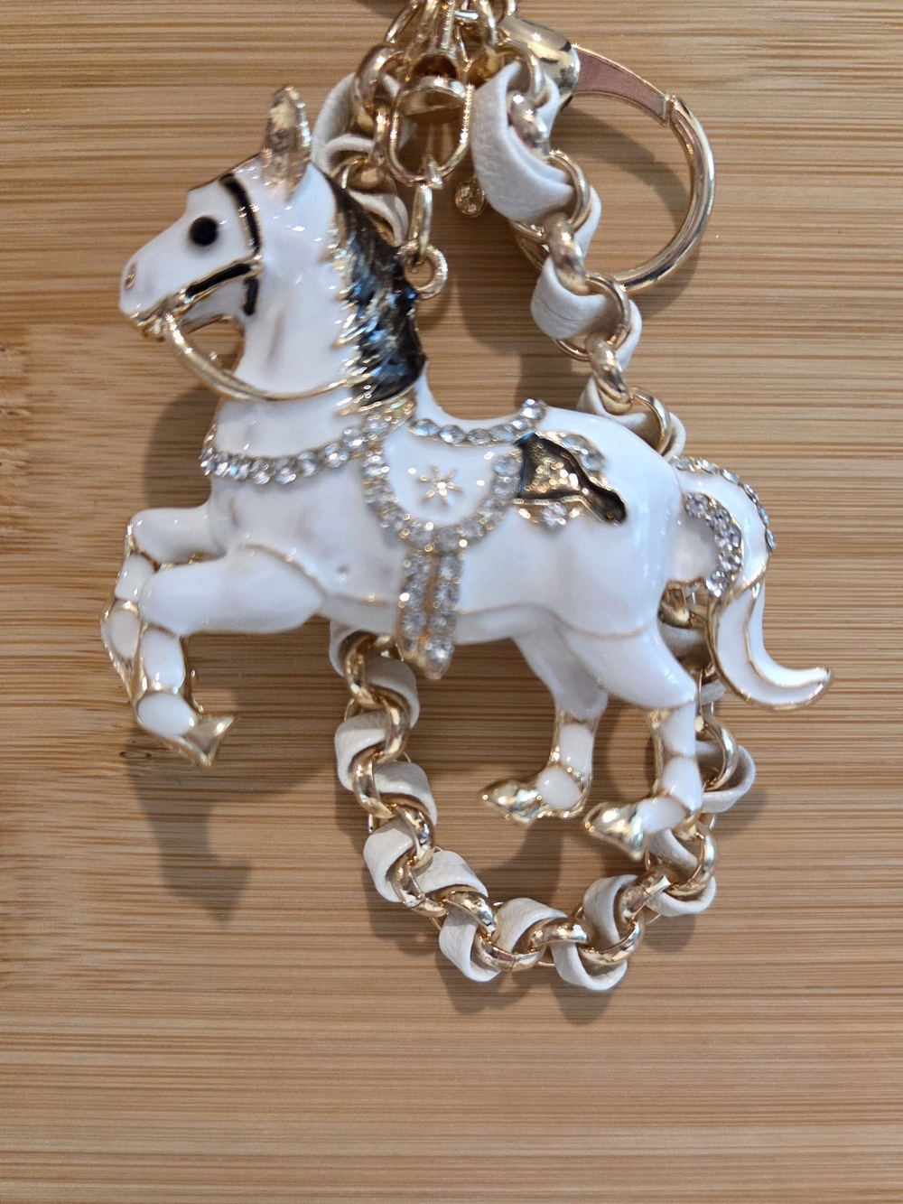 Glam White Enamel Prancing Horse Keychain & Braided Chain Bag Charm 🐎 - Picture 3 of 14